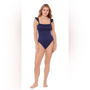 DraperJames ladies one piece eyelet design swimsuit with ruffle straps; size: M